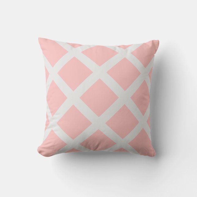 Modern Light Pink and White Criss Cross Stripes Throw Pillow (Front)