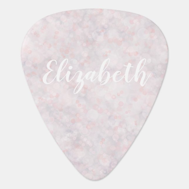 Modern Light Pink Bokeh Monogram Name Guitar Pick (Front)