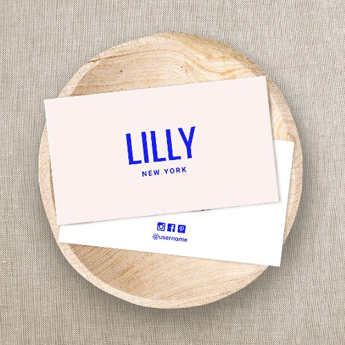 Modern Light Pink  Bold Blue Typography Business Card