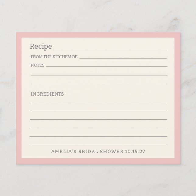 Modern Light Pink Border Personalized Recipe Card (Front)