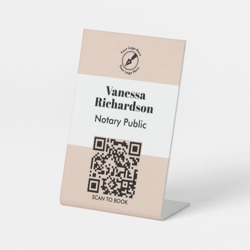 Modern Light Pink colorblock Notary QR Code Scan  Pedestal Sign