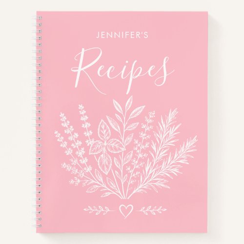 Modern Light Pink Family Cookbook Notebook