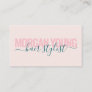 Modern light pink hair stylist script signature business card