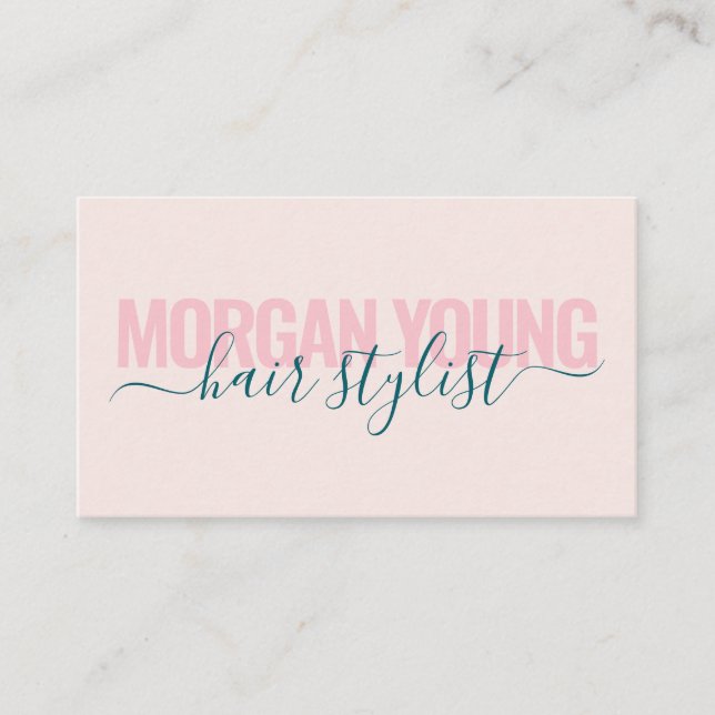 Modern light pink hair stylist script signature business card (Front)