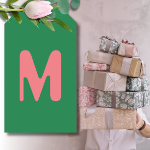 Modern Light Pink Initial Letter   Seaweed Green Gift Tags