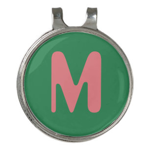Modern Light Pink Initial Letter Seaweed Green Golf Hat Clip