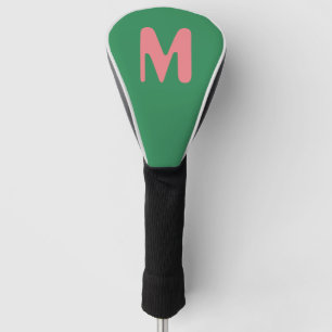 Modern Light Pink Initial Letter Seaweed Green Golf Head Cover