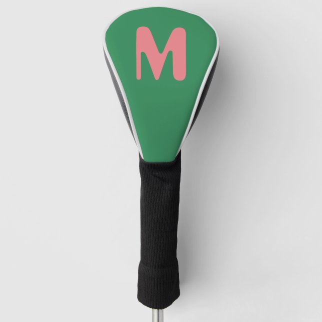 Modern Light Pink Initial Letter | Seaweed Green Golf Head Cover (Front)