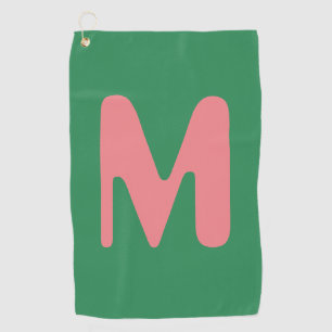 Modern Light Pink Initial Letter Seaweed Green Golf Towel