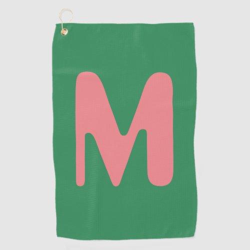 Modern Light Pink Initial Letter  Seaweed Green Golf Towel
