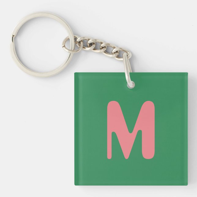 Modern Light Pink Initial Letter | Seaweed Green Keychain (Front)