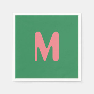 Modern Light Pink Initial Letter   Seaweed Green Napkins