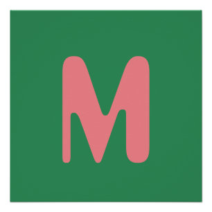 Modern Light Pink Initial Letter Seaweed Green Poster