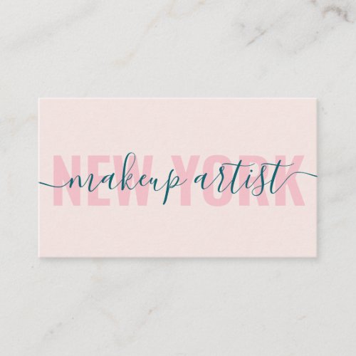 Modern light pink makeup artist script signature business card