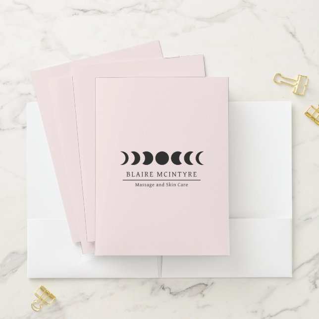 Modern Light Pink Moon Phases Elegant Pocket Folder (In Situ)