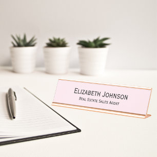 Modern Light Pink Professional Business Office Desk Name Plate