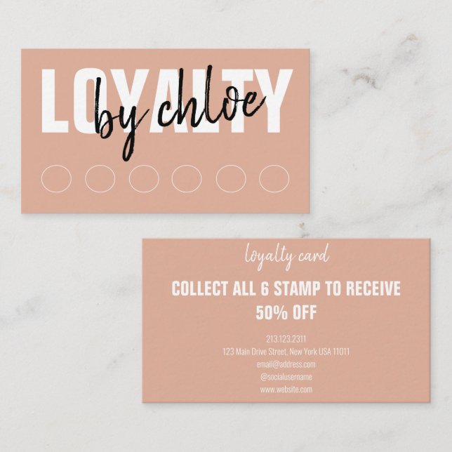 Modern Light Pink Punch Script Loyalty Card (Front/Back)
