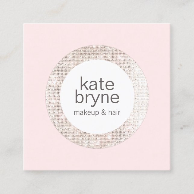 Modern Light Pink Sequin Beauty  Salon Square Business Card (Front)