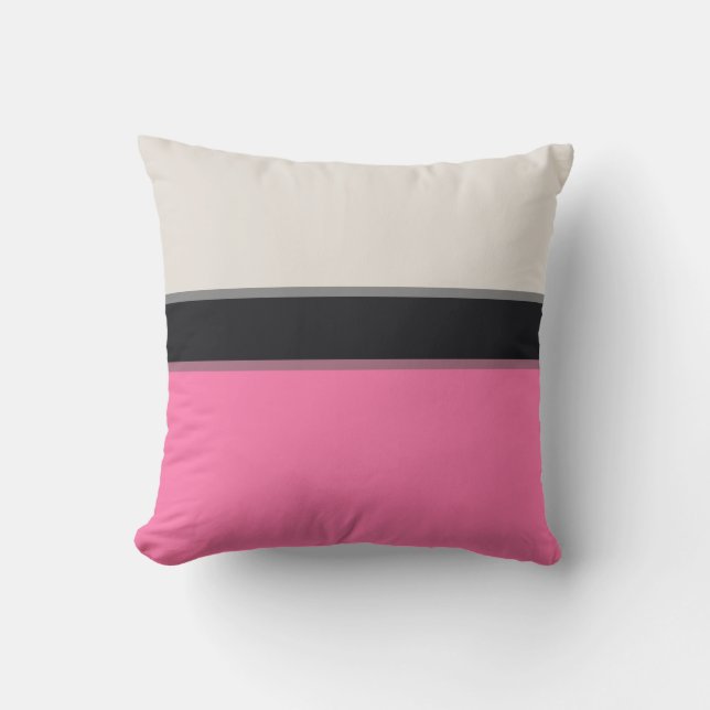 Modern Light Pink Silver Gray Black Stripes Outdoor Pillow (Front)