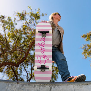 Modern Light Pink Stripe Personalized Skateboard
