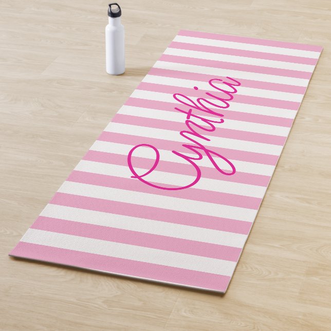 Modern Light Pink Stripe Personalized Yoga Mat (In Situ)
