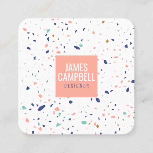 Modern light pink terrazzo marble abstract pattern square business card