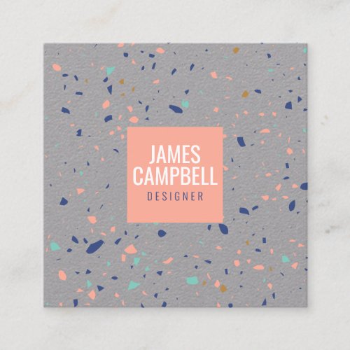 Modern light pink terrazzo marble pattern kraft square business card