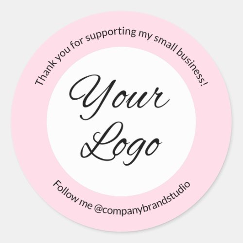 Modern Light Pink Thank You Business Logo Classic Round Sticker