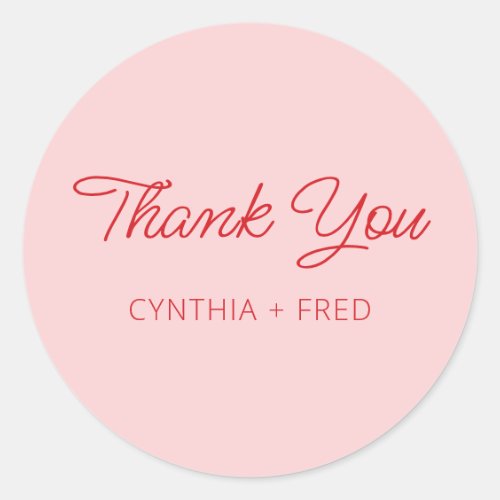 Modern Light Pink with Red Thank You Classic Round Sticker
