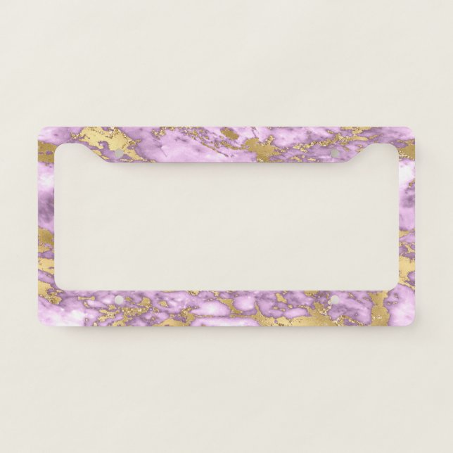 Modern Light Purple and Gold Marble Pattern License Plate Frame (Front)