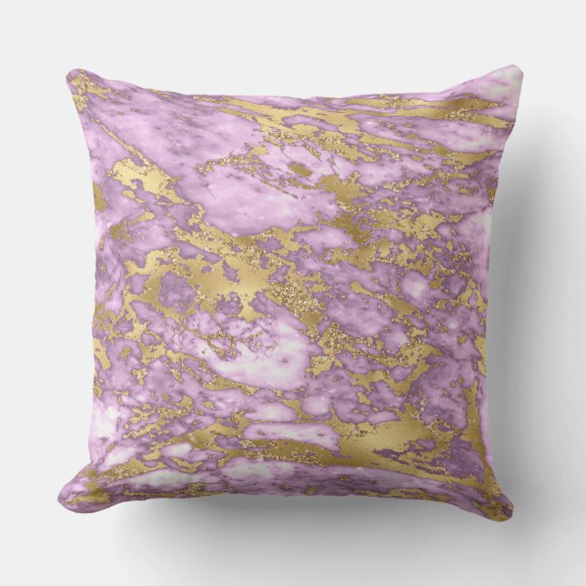 Modern Light Purple and Gold Marble Pattern Throw Pillow (Front)