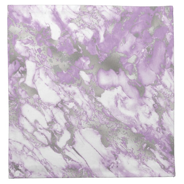 Modern Light Purple and Silver Marble Pattern Cloth Napkin (Front)