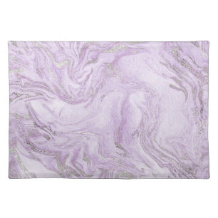 Modern Light Purple and Silver Marble Pattern Cloth Placemat