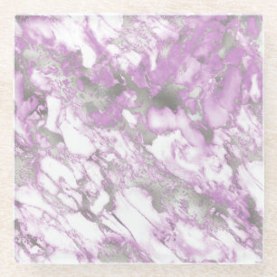 Modern Light Purple and Silver Marble Pattern Glass Coaster