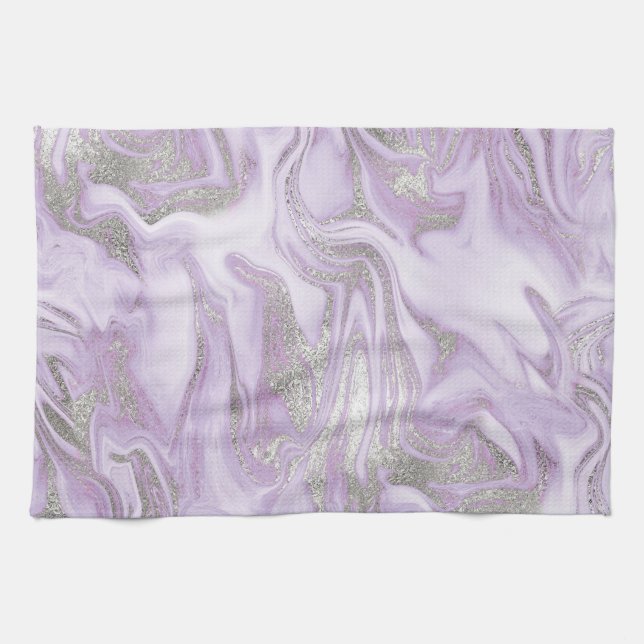 Modern Light Purple and Silver Marble Pattern Kitchen Towel (Horizontal)