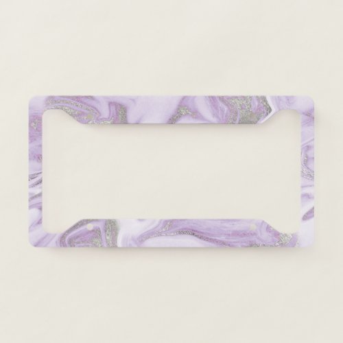 Modern Light Purple and Silver Marble Pattern License Plate Frame