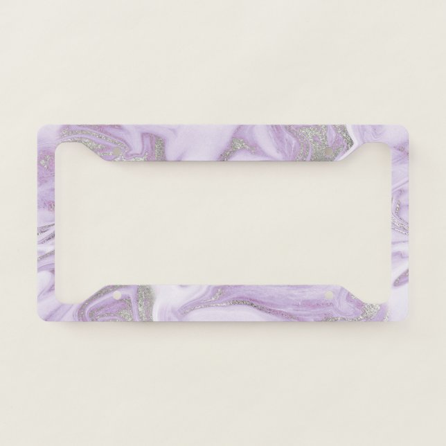 Modern Light Purple and Silver Marble Pattern License Plate Frame (Front)