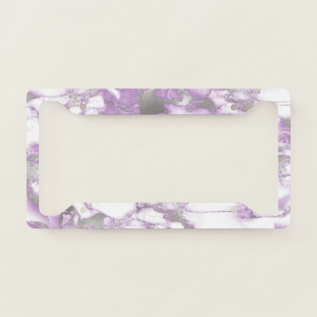 Modern Light Purple and Silver Marble Pattern License Plate Frame (Front)