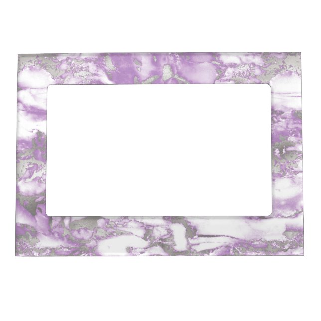 Modern Light Purple and Silver Marble Pattern Magnetic Frame (Front)