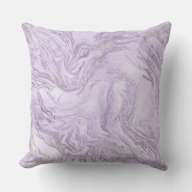 Modern Light Purple and Silver Marble Pattern Throw Pillow (Front)