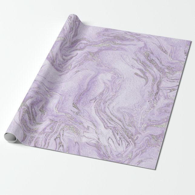 Modern Light Purple and Silver Marble Pattern Wrapping Paper (Unrolled)