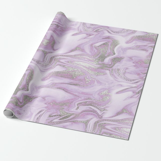 Modern Light Purple and Silver Marble Pattern Wrapping Paper (Unrolled)