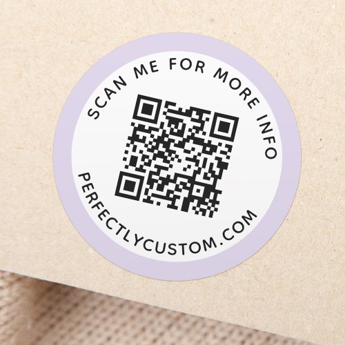 Modern light purple border QR code and text Classic Round Sticker