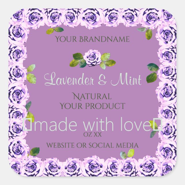 Modern Light Purple Product Labels Flowering Roses (Front)