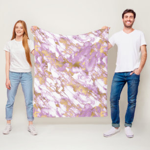 Modern Light Purple, White and Gold Marble Fleece Blanket