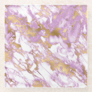 Modern Light Purple, White and Gold Marble Glass Coaster