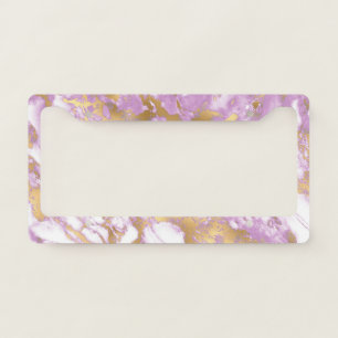 Modern Light Purple, White and Gold Marble License Plate Frame