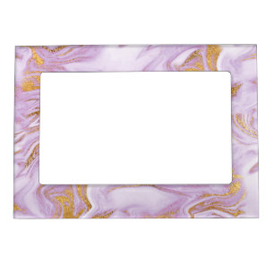 Modern Light Purple, White and Gold Marble Pattern Magnetic Frame