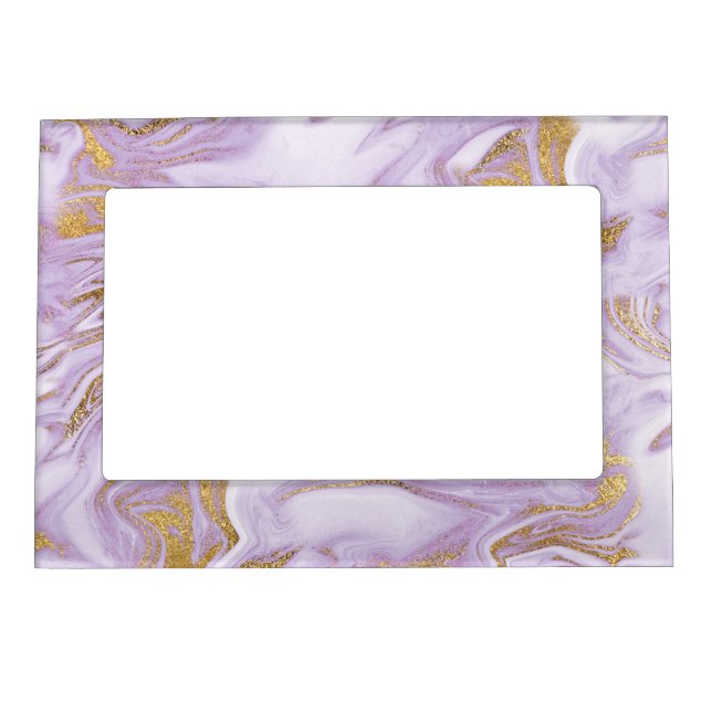 Modern Light Purple, White and Gold Marble Pattern Magnetic Frame (Front)