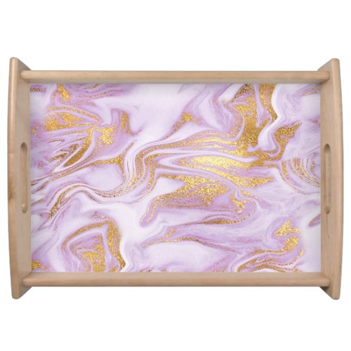 Modern Light Purple White and Gold Marble Pattern Serving Tray